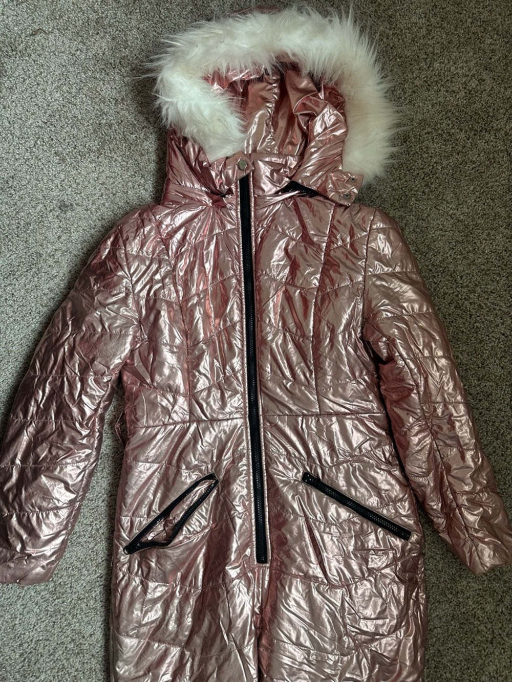 Women’s M Pink Winter Ski Suit Fur Collar Coat Waterproof Warm Jumpsuit Snowsuit